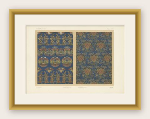 Antique Print of Silk and Gold Fabrics 'Japan' by G. Audsley, 1882, shown framed
