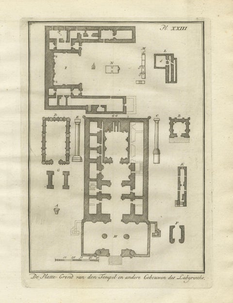 Temple and Buildings of the Labyrinth, Hawara, Floor Plan Engraving, Egypt 1776, close-up 3