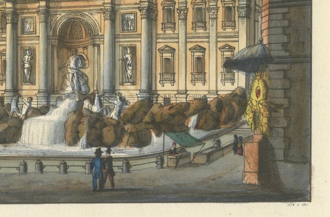 Trevi Fountain Rome, Antique Hand-Coloured Italian View by Gigli (c.1850), close-up 4