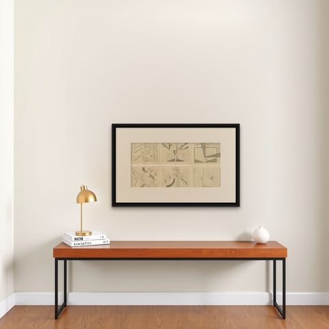 1739 Masterwork: Van der Horst's Architectural Elegance in Original Engravings, shown framed on a wall, true to size