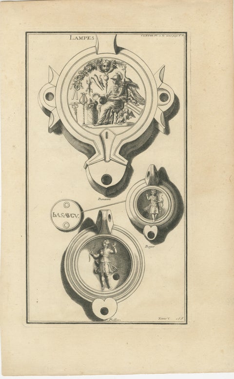 Original Classical Lamp Engravings: Montfaucon's Collection, Published in 1722, view 3