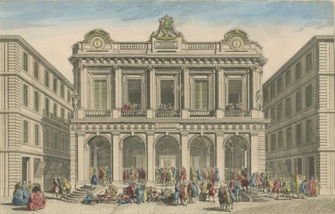 The Exchange Hall in Lyon, 18th Century Hand-Colored Engraving by Daumont, close-up 2