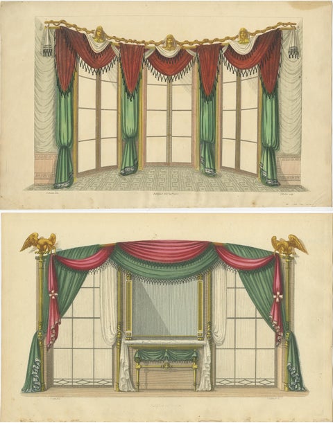 Set of 2 Antique Prints of Windows and Drapery by Sheraton '1805', view 4