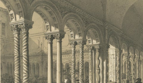 Cloister of San Paolo fuori le Mura, Rome, Antique Architectural Print 1869, close-up 6