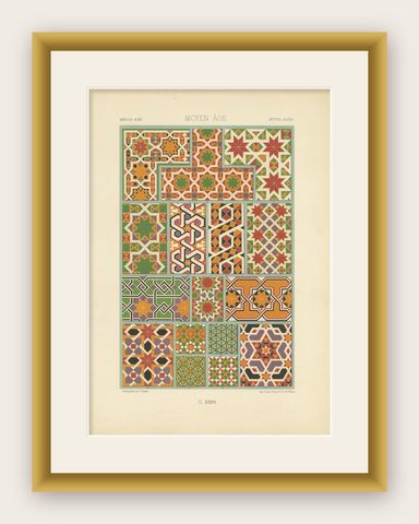 Pl. 36 Antique Print of Middles Ages Ornaments by Racinet (c.1890), shown framed