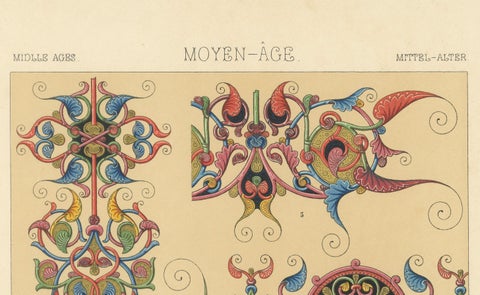 Gothic Illumination-Inspired Ornament, Middle Ages Decorative Designs, c.1869, close-up 2
