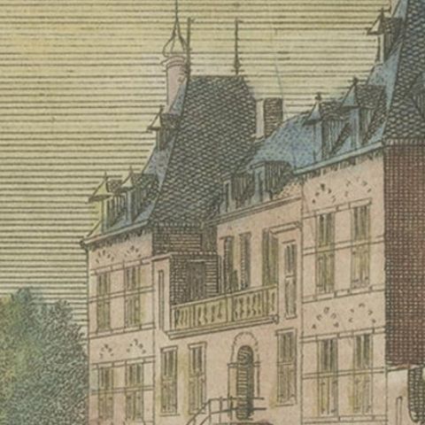 Antique Print of 'Huis Klein Poelgeest' a Castle in Ridderkerk, Holland, c.1750, close-up 3