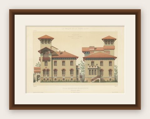 Architectural Print of Villa Boulevard de Boulogne in France, Chabat, c.1900, shown framed