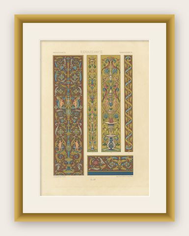 Renaissance Scrollwork with Cherubs & Grotesques, Classical Ornament, 1869, shown framed