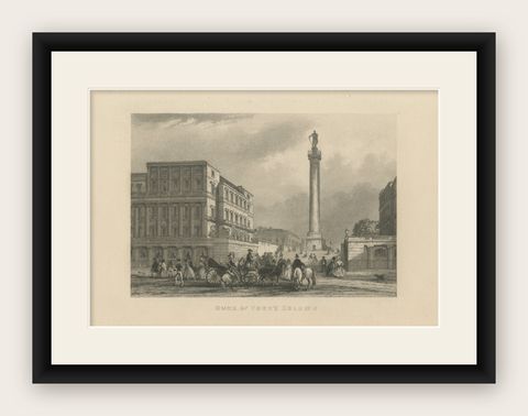 Antique Print of the Duke of York Column in London, circa 1840, shown framed