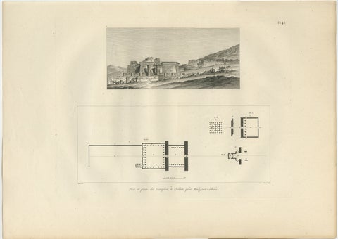 Temple Ruins at Thebes with Architectural Plan, Egypt, Antique Engraving, c.1802, view 2