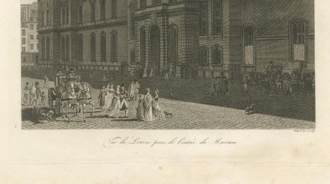 Antique Louvre Museum Entrance Engraving, Paris Architectural View, French, 1803, close-up 4