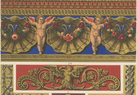 Renaissance Architectural Ornament, Gilded Scrollwork & Cherubs, Pl. LXVI, 1869, close-up 5
