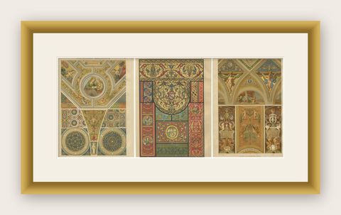 Italian Renaissance Decorative Prints, Architectural and Textile Designs, 1887, shown framed