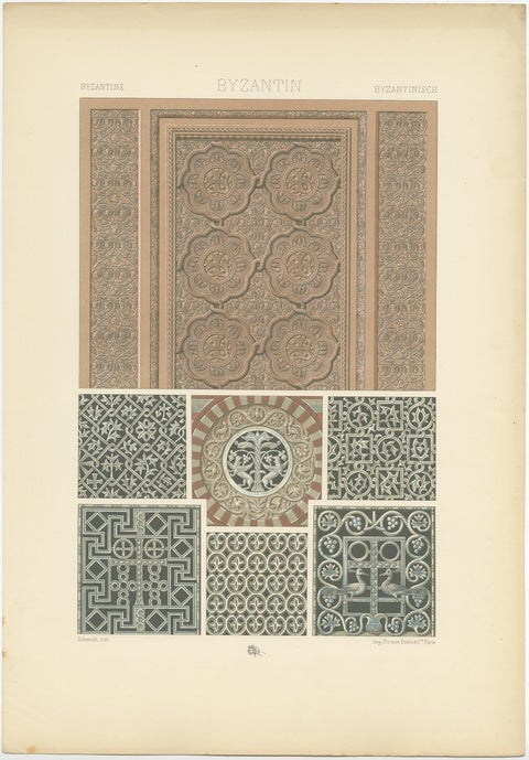 Pl. 40 Antique Print of Byzantine Architectural Motifs by Racinet, circa 1890, view 3