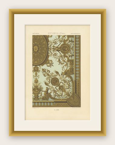 Pl. 80 Antique Print of XVIIth Century Ornaments by Racinet (c.1890), shown framed