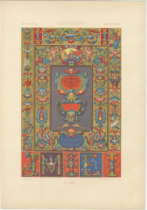 Set of Three Renaissance Grotesque Ornament Chromolithographs by Racinet, 1873, view 2