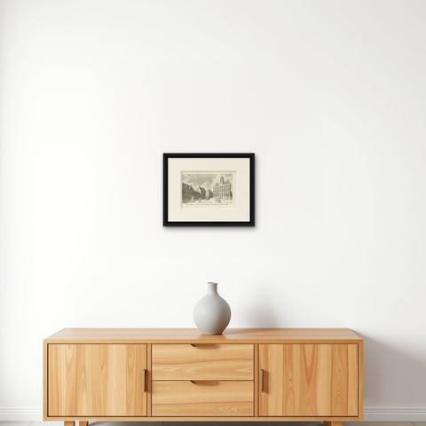 Antique Print of the City Hall of Leeuwarden in The Netherlands, 1786, shown framed on a wall, true to size