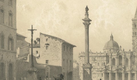 Basilica of Santa Maria Maggiore Façade, Rome, Benoist 1869 Lithograph, close-up 6