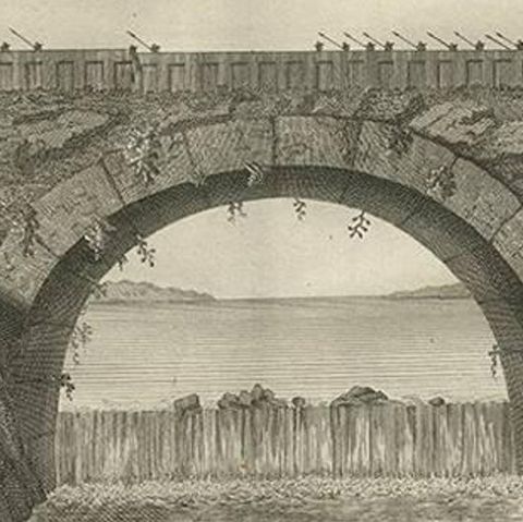 Antique Print of the Flying Bridge in China, 1747, close-up 2
