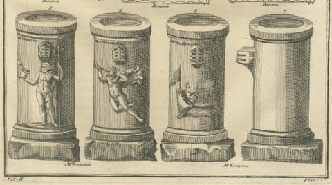 Classical Roman Altars & Antiquities Engraving, Montfaucon 1721, close-up 4