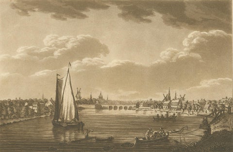 Amsterdam and the Bridge across the Amstel River, aquatint by S.Ireland, 1795, close-up 4