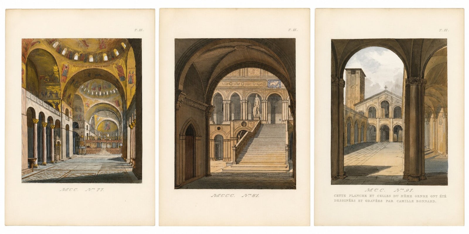 Three Antique Venetian Interior & Architectural Views, c.1845