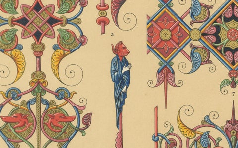 Gothic Illumination-Inspired Ornament, Middle Ages Decorative Designs, c.1869, close-up 3