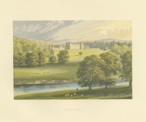 Floors Castle Estate View, Scottish Castle Landscape Engraving, c1850, close-up 1