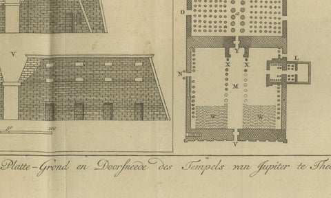 Temple of Jupiter in Thebes, Floor Plan and Gate Elevations, circa 1710, close-up 3