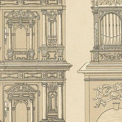 Pl. 49 Antique Print of European XVIth Century Furniture by Racinet, circa 1880, close-up 2