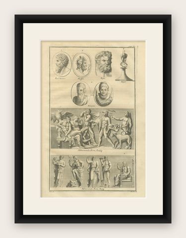 Roman Sculptures & Portrait Heads, Composite Antiquities Plate, Montfaucon 1721, shown framed