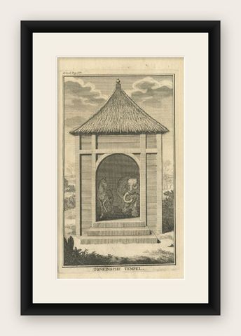Original Antique Engraving of a Tonkin Temple in Asia 'Vietnam', 1739, shown framed