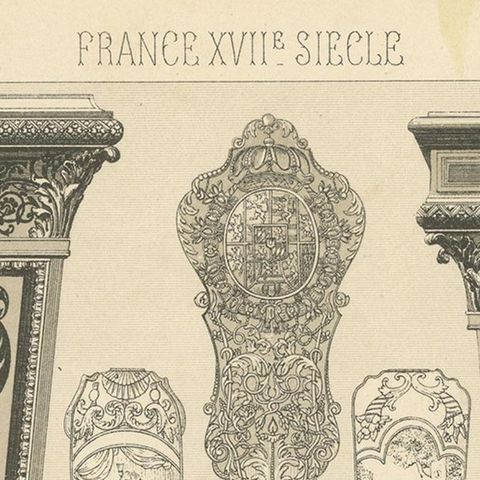 Pl. 94 Antique Print of French 17th Century Decoration by Racinet, circa 1880, close-up 1