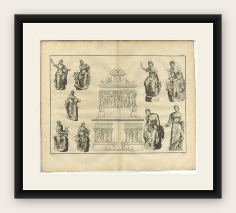 Monumental Mythological Scene, Classical Figures and Clouds, Montfaucon, 1721, shown framed