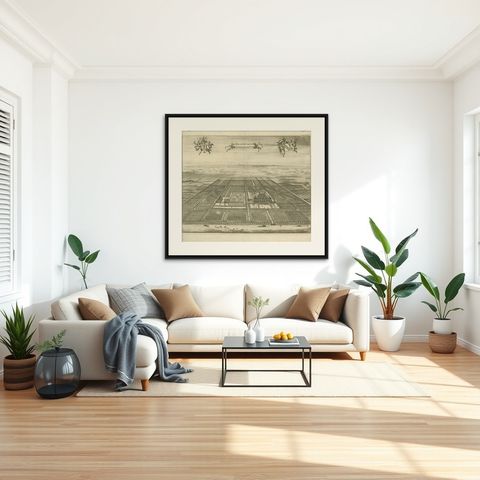 Antique Print of the Oostkapelle Estate by Smallegange, 1696, shown framed in a room, true to size