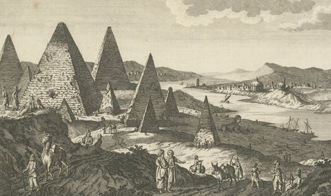 Egyptian Pyramids and the Nile, Antique Geography Engraving, c.1778, close-up 3
