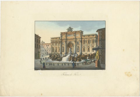 Trevi Fountain Rome, Antique Hand-Coloured Italian View by Gigli (c.1850), view 2