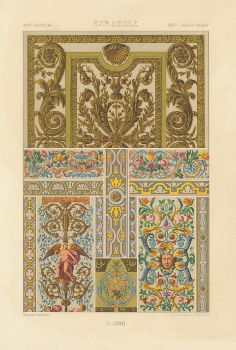 French Decorative Ornament, Baroque Panel Designs, Plate LXXVI, ca.1869, close-up 1