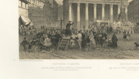 The Pantheon and Piazza della Rotonda, Rome, Benoist 1869 Lithograph, close-up 3