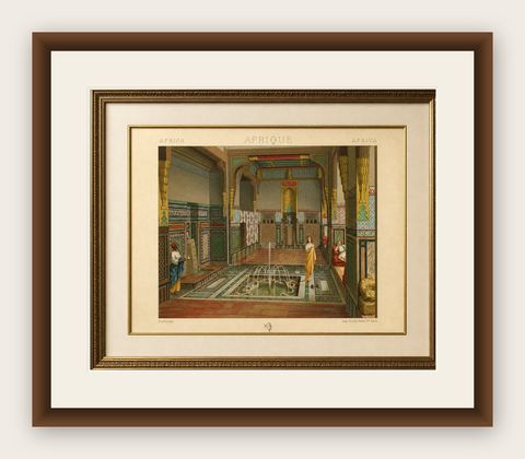Cairo Summer Salon Interior, Egypt 1888, Racinet Afrique Print, shown framed