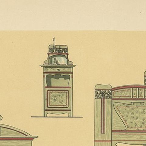 Pl. 29 Antique Print of Bedroom Furniture by Kramer, circa 1910, close-up 1