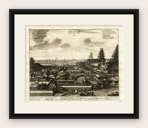 Antique Print of the Imperial Palace in Edo or Tokyo in Japan, c.1725, shown framed