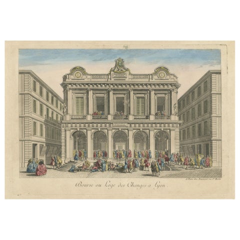 The Exchange Hall in Lyon, 18th Century Hand-Colored Engraving by Daumont