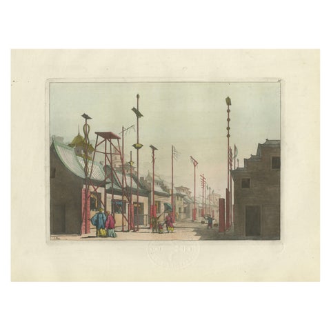 Street in Nanjing (Nanking), China, Architectural View with Banners, 1815