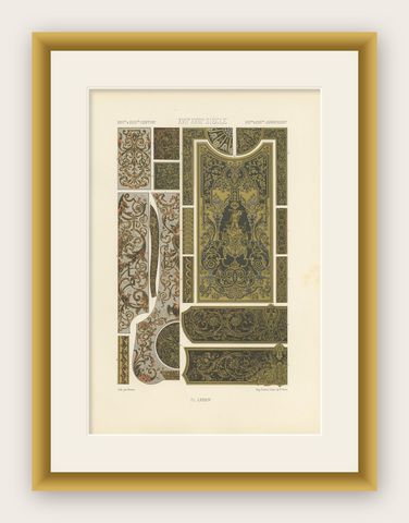 Pl. 84 Antique Print of XVIIth and XVIIIth Century Ornaments by Racinet (c.1890), shown framed