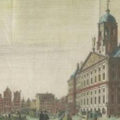 Antique Print of the Weigh-House and City Hall of Amsterdam, c.1765, close-up 2