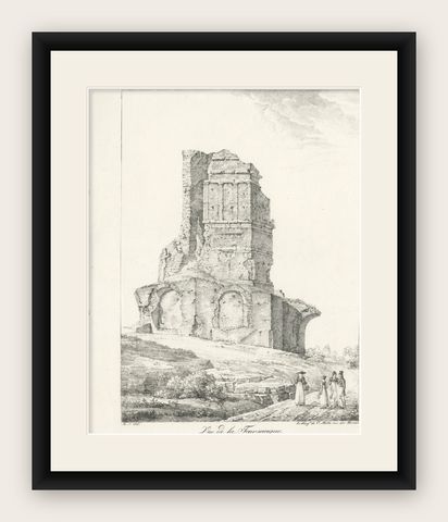 Roman Tower Ruins at Nîmes, Tour Magne Landscape Lithograph, France c.1818, shown framed