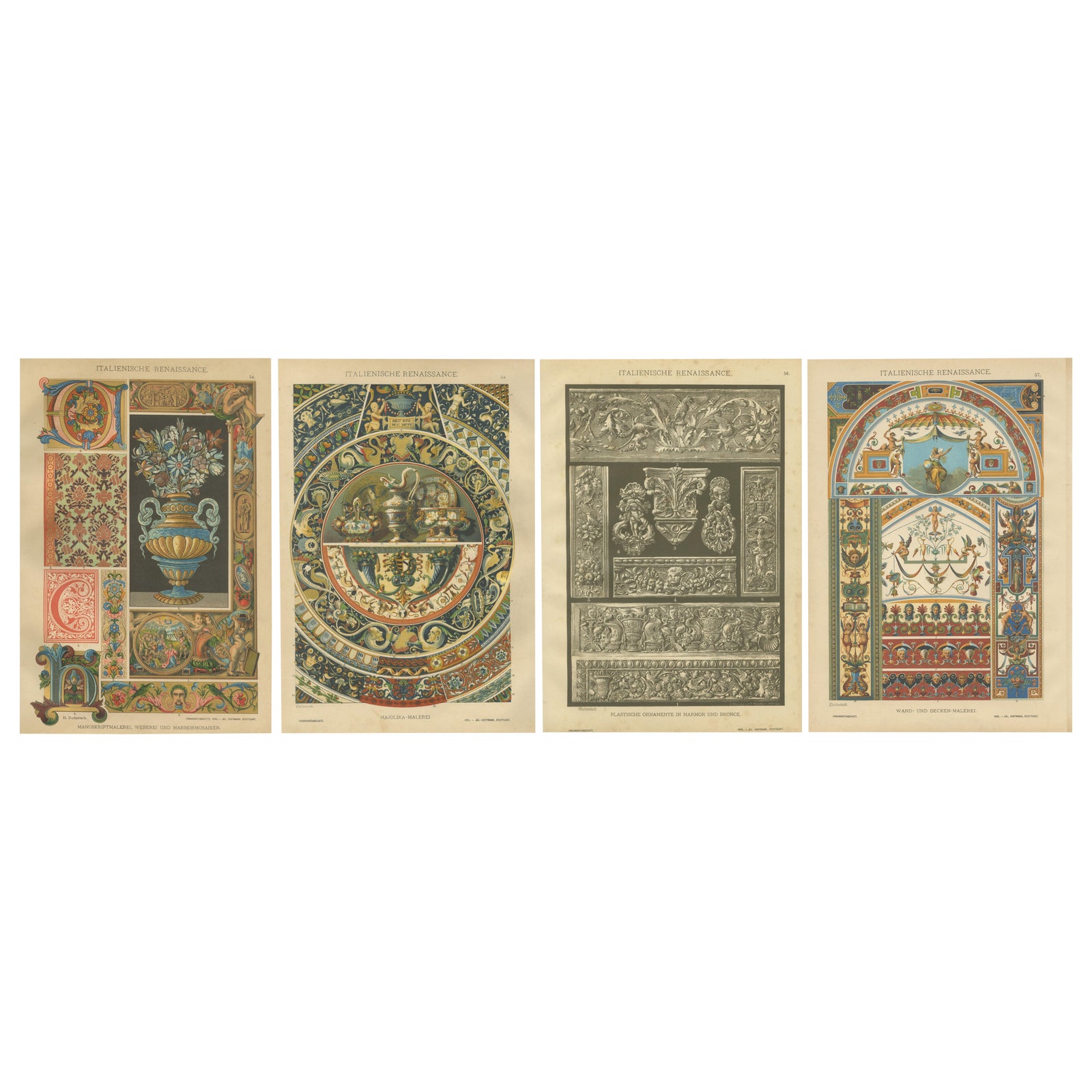 Set of Four Italian Renaissance Decorative Prints by H. Dolmetsch, 1887