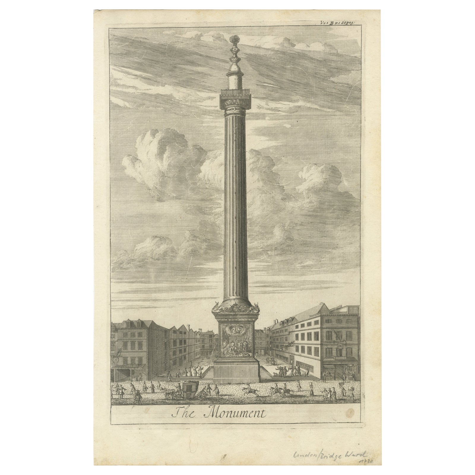 Historic 1720 Engraving of The Monument, London Bridge Ward